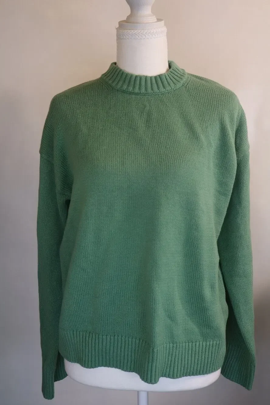 NEW Market & Spruce Women's Green Ribbed Crew Neck Long Sleeve Sweater Size XS